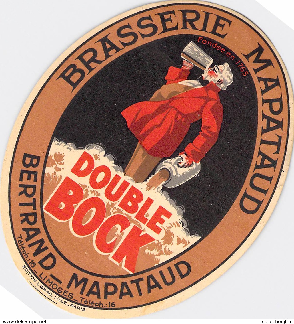 CPA / PUBLICITE / ETIQUETTE / ALCOOL "Bière Double BOCK, Brasserie MAPATAUD, Limoges (87)" - Publicité