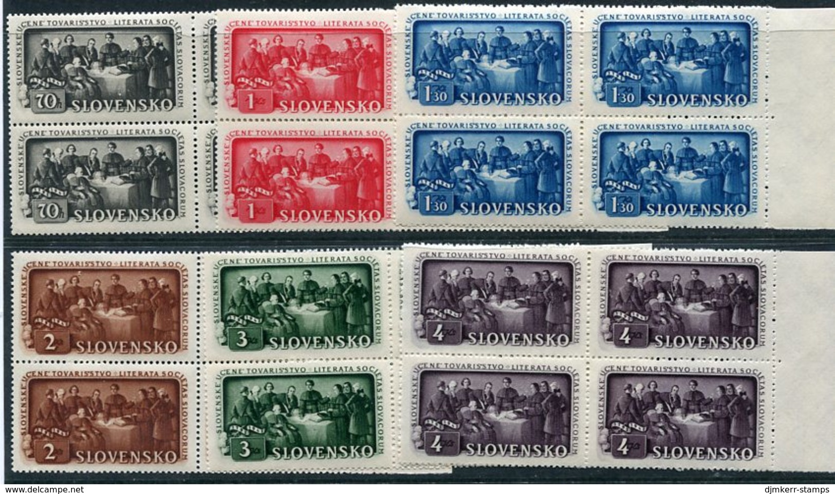 SLOVAKIA 1942 Literary Society MNH Blocks Of 4. Michel 105-10 - Neufs