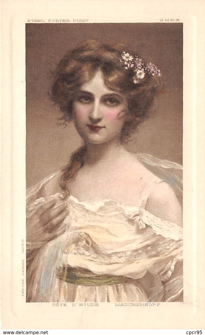 Illustrateurs - N°64077 - Genre Mucha - Tête D'Etude Mädchenkopf - Jeune Femme Avec Des Fleurs Dans Les Cheveux - Mucha, Alphonse