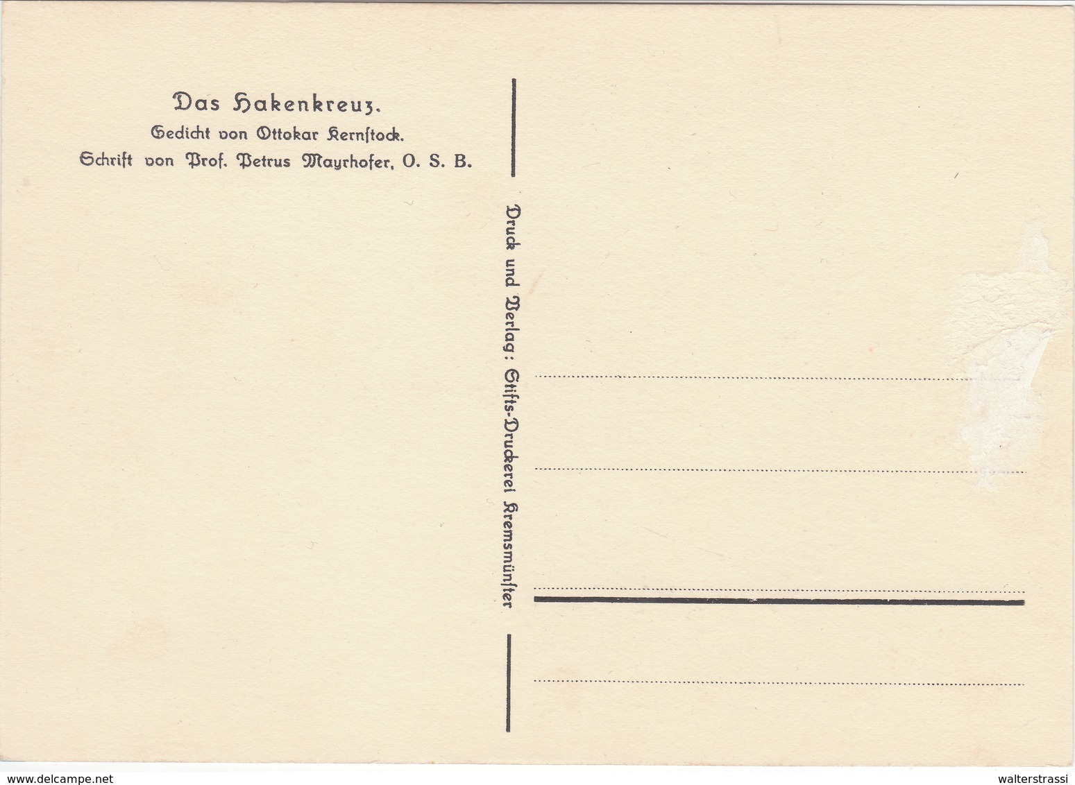 III. Reich, " Das Hakenkreuz " Von Prof. Petrus Mayrhofer, Gedicht Von Ottokar Kernstock - Guerre 1939-45