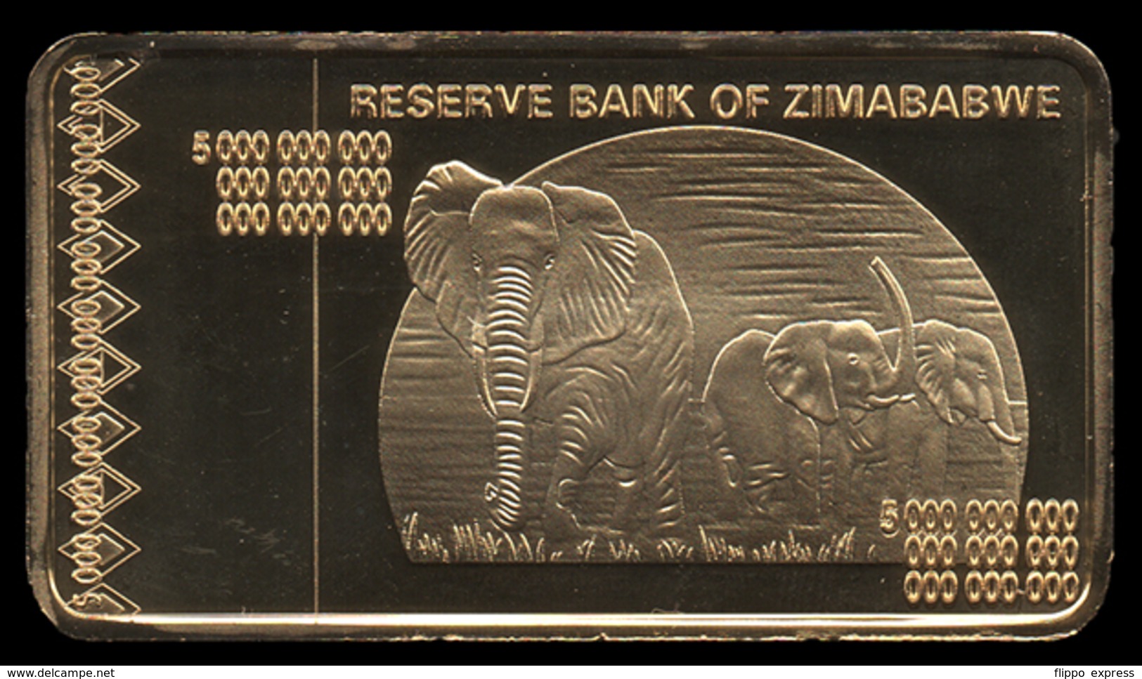 Zimbabwe 5 Octillion Dollars 24K Gold-Plated Bullion Bar - Zimbabwe