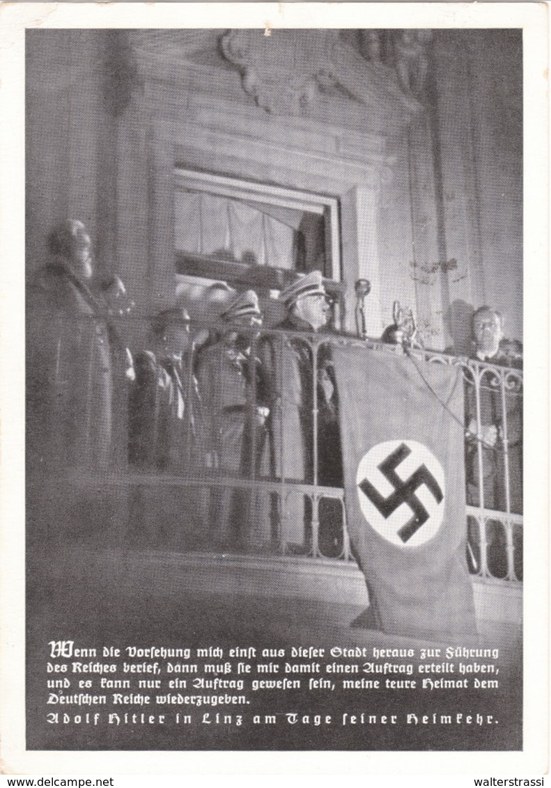 III. Reich, " Adolf Hitler In Linz Am Tage Seiner Heimkehr, Am Balkon Rathaus ", Feldpopst, 2. KRIEGS - WHW - Weltkrieg 1939-45