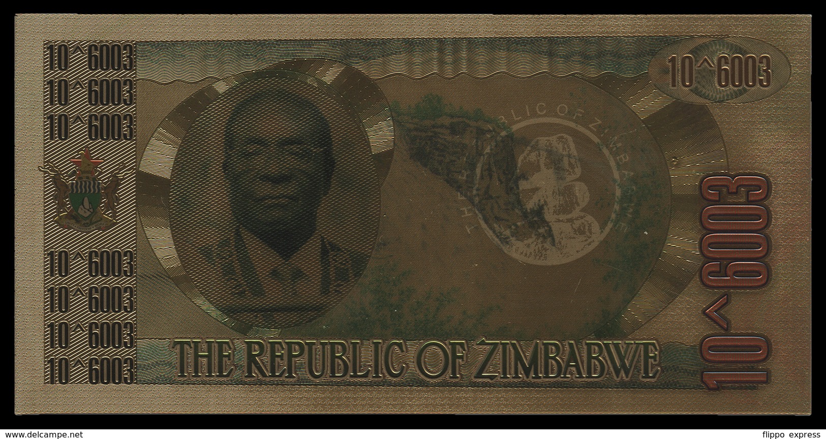 Zimbabwe, 1 Dumillillion Dollars, 24K Gold-Plated Banknote. - Zimbabwe