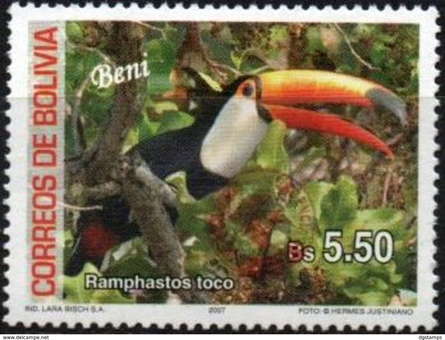 Bolivia 2018 ** CEFIBOL 2322 (Emisión 2007 ECOBOL #1953) Departamento Beni, Tucán Ramphastos Toco. - Bolivia