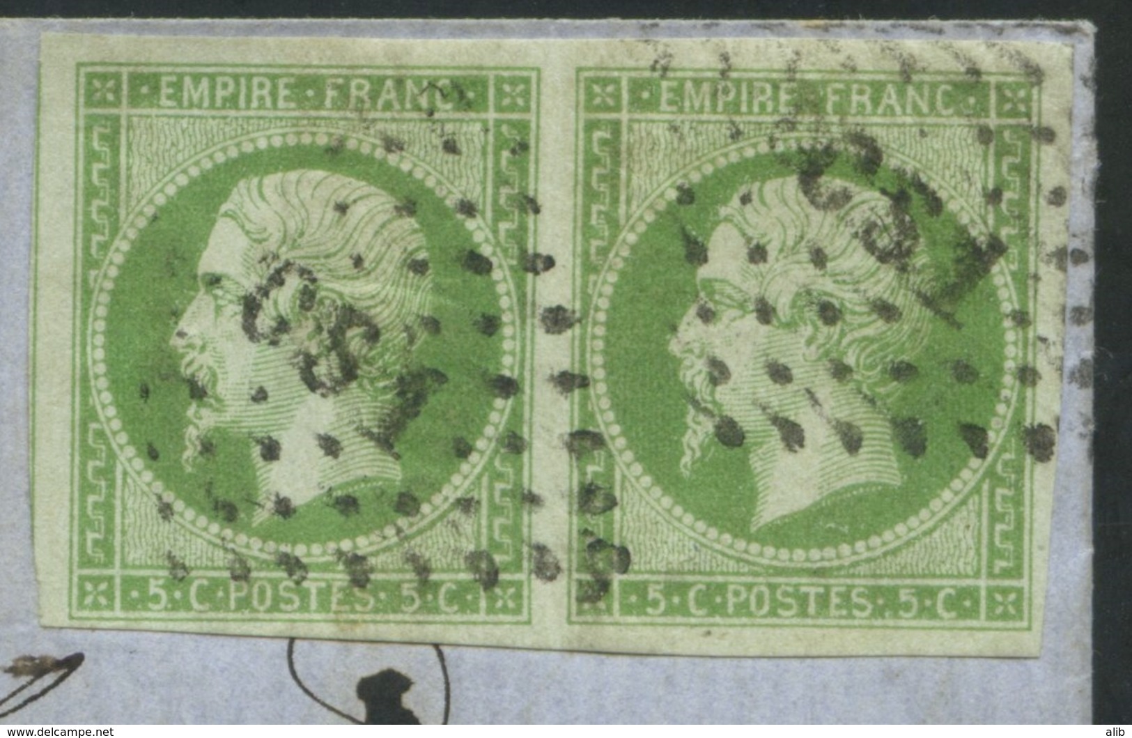 Lettre France 1853-60 Emission Empire Napoléon III Non Dentelé Avec Pair 5c Vert No12. CS1 + 1528 Lettres Romain - 1849-1876: Période Classique