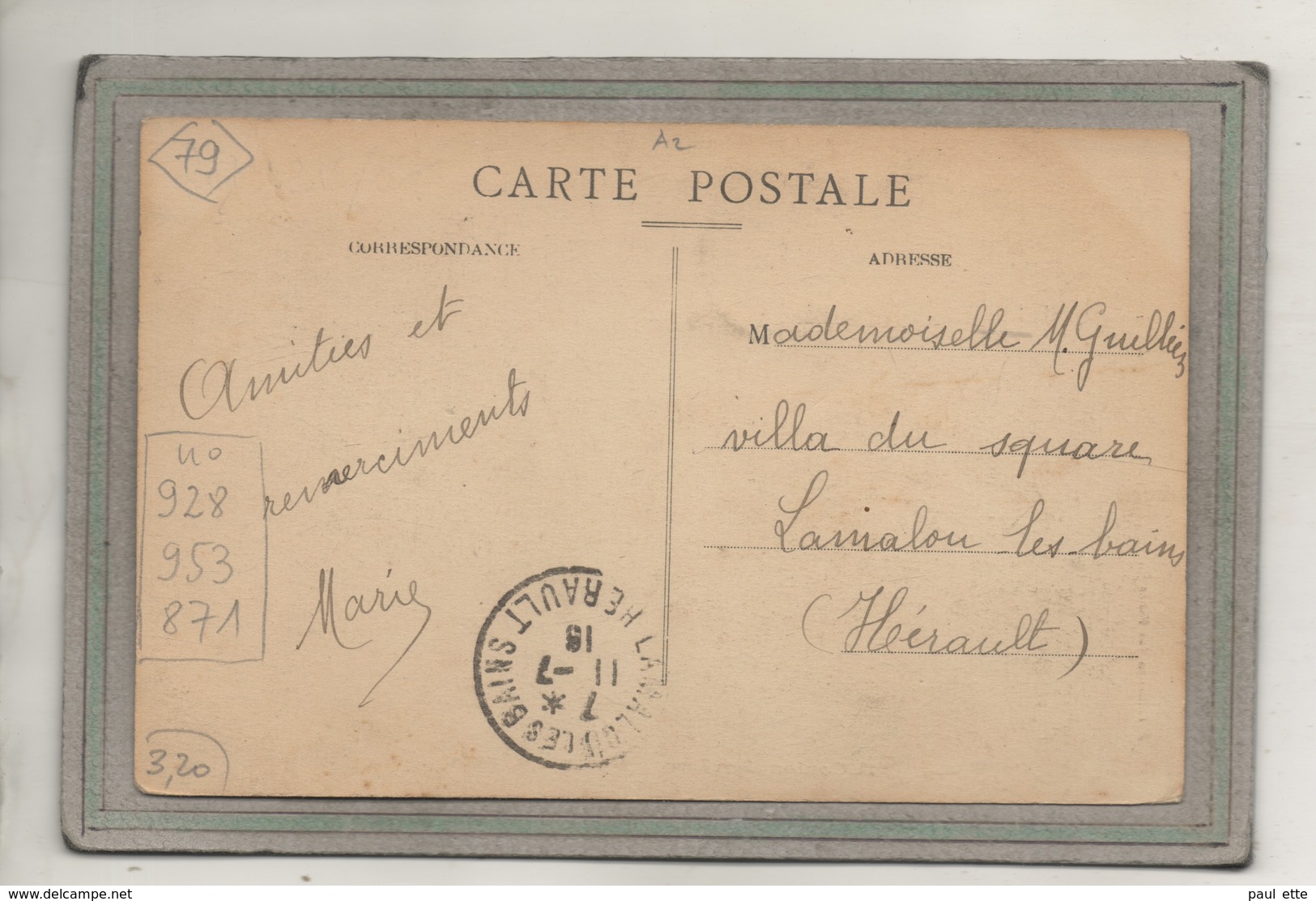 CPA - (79) COULON - Mots Clés: Canal Du Grand Coin-Chemin De Halage- Ecluse De La Sotterie En 1915 - Max Ménar - Autres & Non Classés