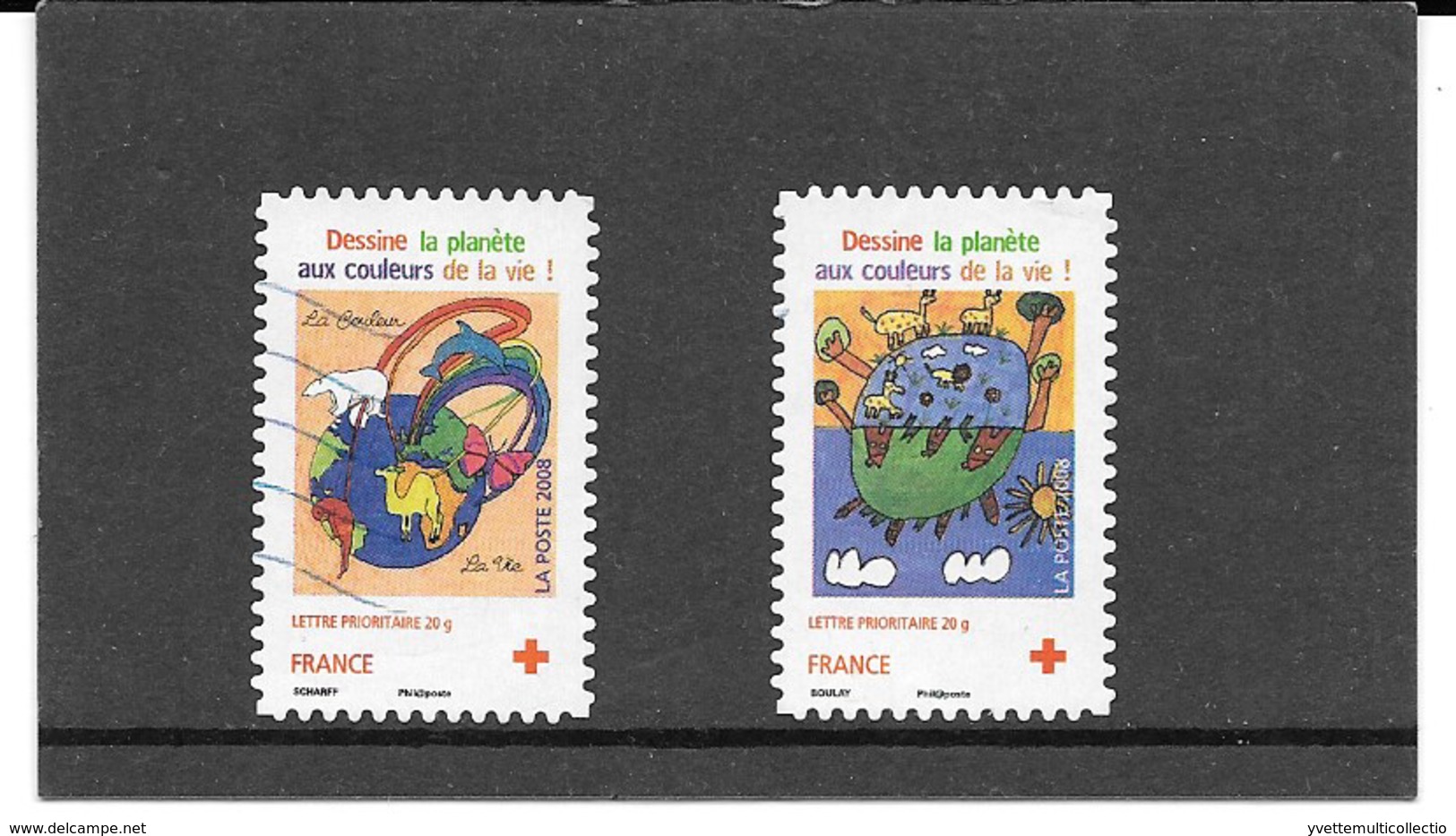 FRANCE 2008 CROIX-ROUGE   DESSINE LA PLANETE AUX COULEURS DE LA VIE  SERIE COMPLETE DE 2 TIMBRES AUTOADHESIFS OBLITERE - Sonstige & Ohne Zuordnung