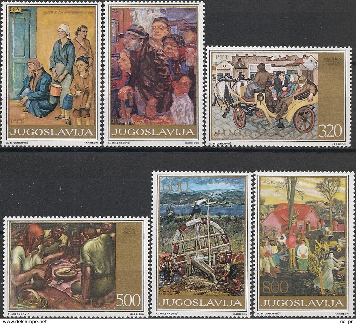 YUGOSLAVIA - COMPLETE SET SOCIAL PAINTINGS BY 20th CENTURY YUGOSLAV ARTISTS 1975 - MNH - Otros & Sin Clasificación