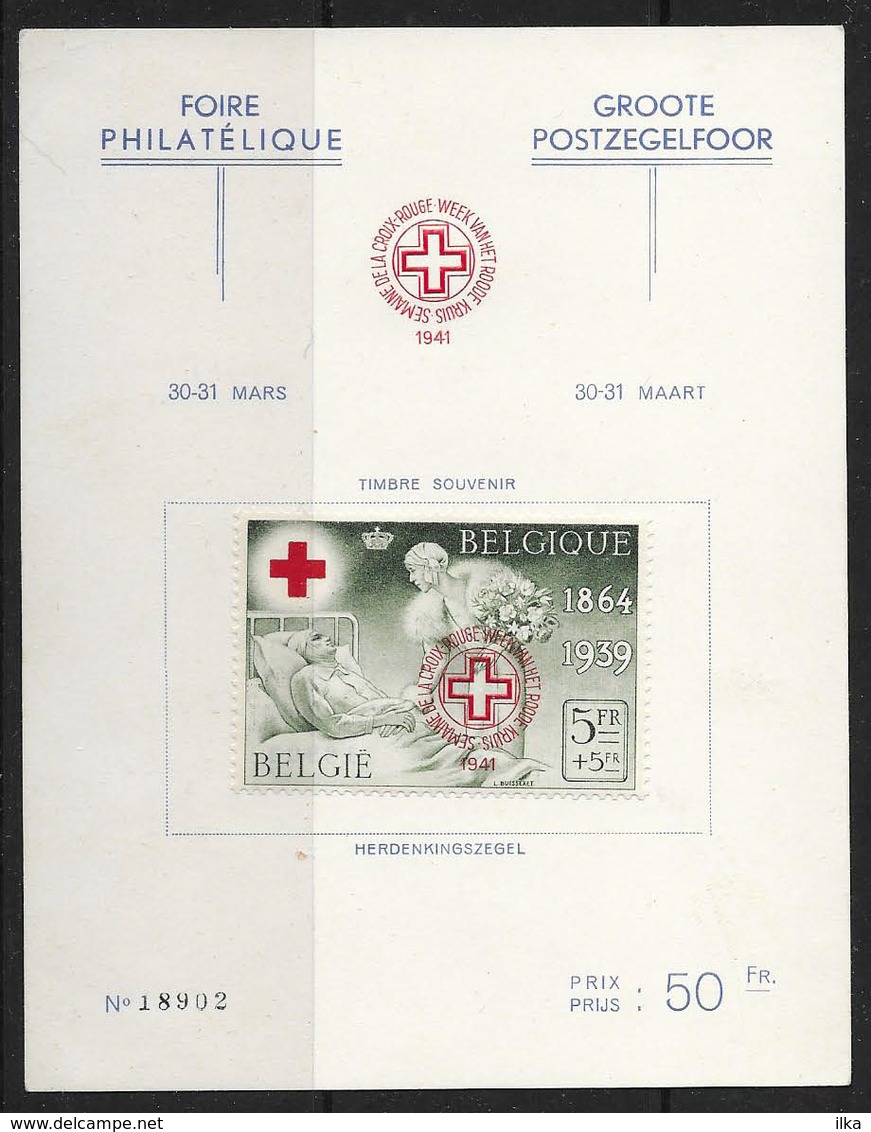 België/Belgique 1941 - Het Rode Kruis/La Croix-Rouge - 582B Xx Op Genummerde Kaart/sur Carte Nummerotée - Ungebraucht