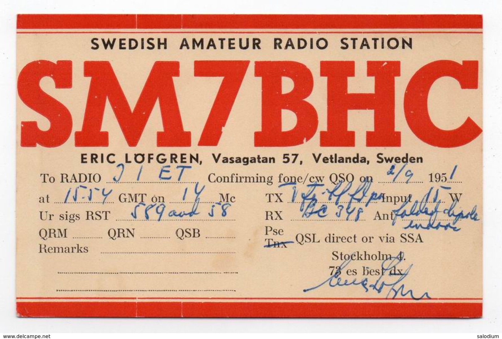 SWEDISH VETLANDA SWEDEN  - CB RADIO - Radioamatore - Radioamateur - QSL - Short Wave - Altri & Non Classificati