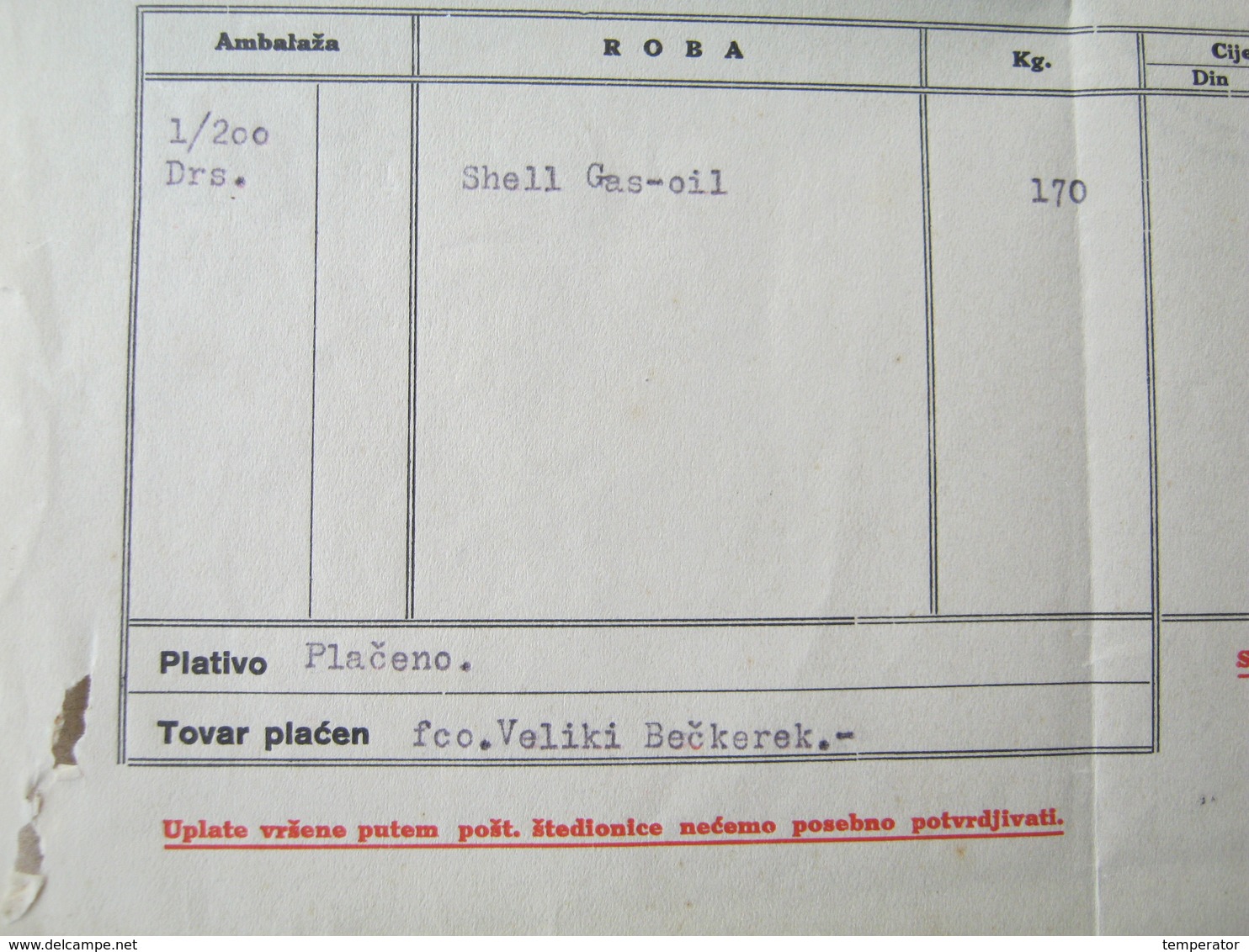 Shell - Oil Company, 1933. / ANGLO-JUGOSLAVENSKO PETROLEJSKO D.D. - Account For Shell Gas-Oil - Cartas & Documentos