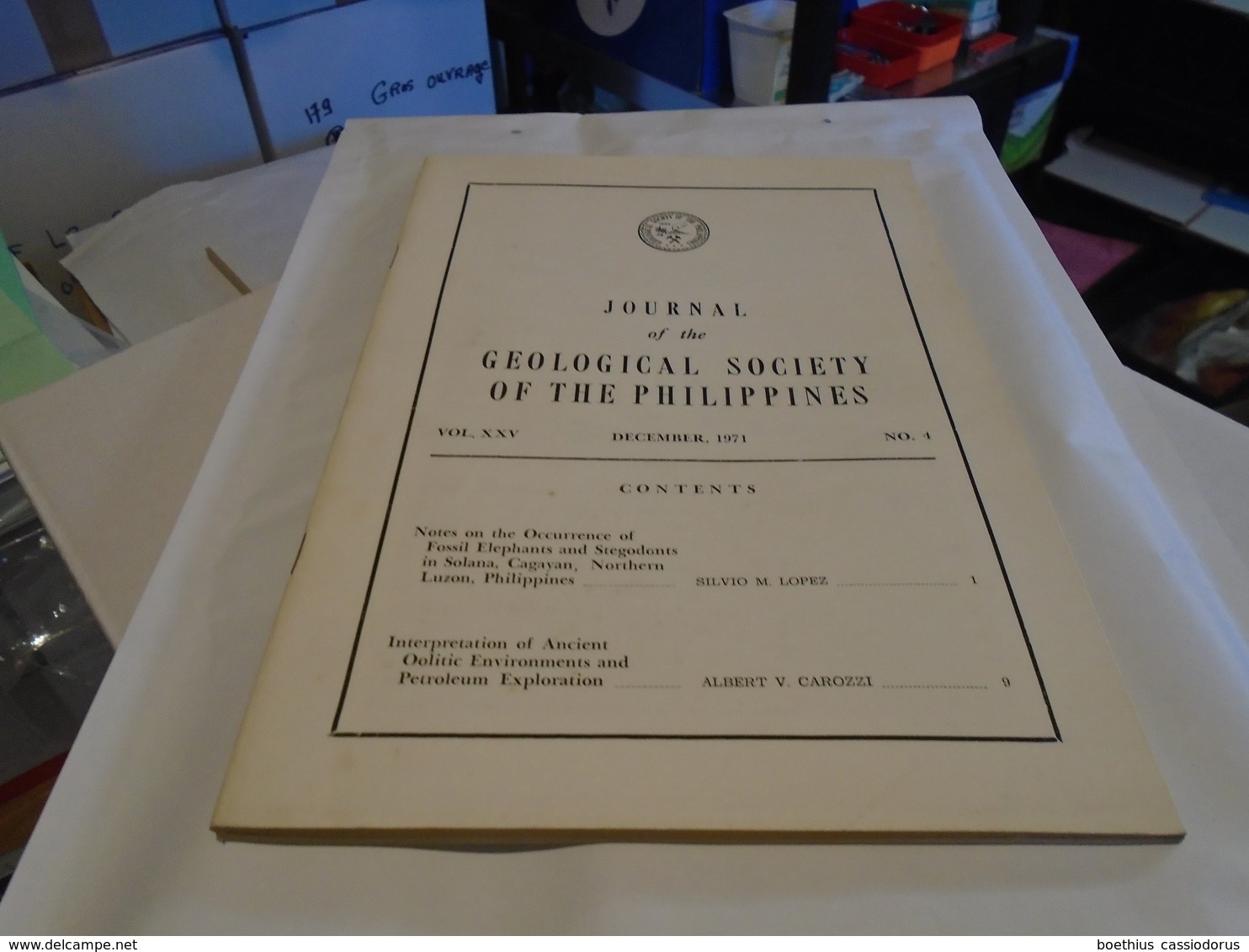 GEOLOGICAL SOCIETY OF PHILIPPINES VOL XXV DEC 71 N° 4  OOLITIC, FOSSIL ELEPHANTS, STEGODONS IN SOLANA CAGAYAN LUZON... - Earth Science