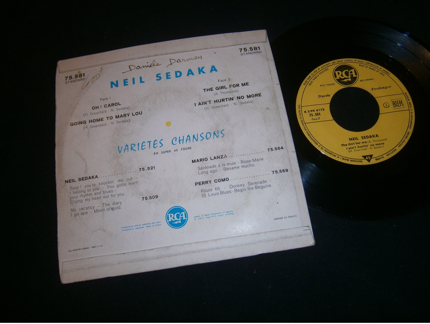 EP 45t / Neil Sedaka Oh Carol RCA - Rock
