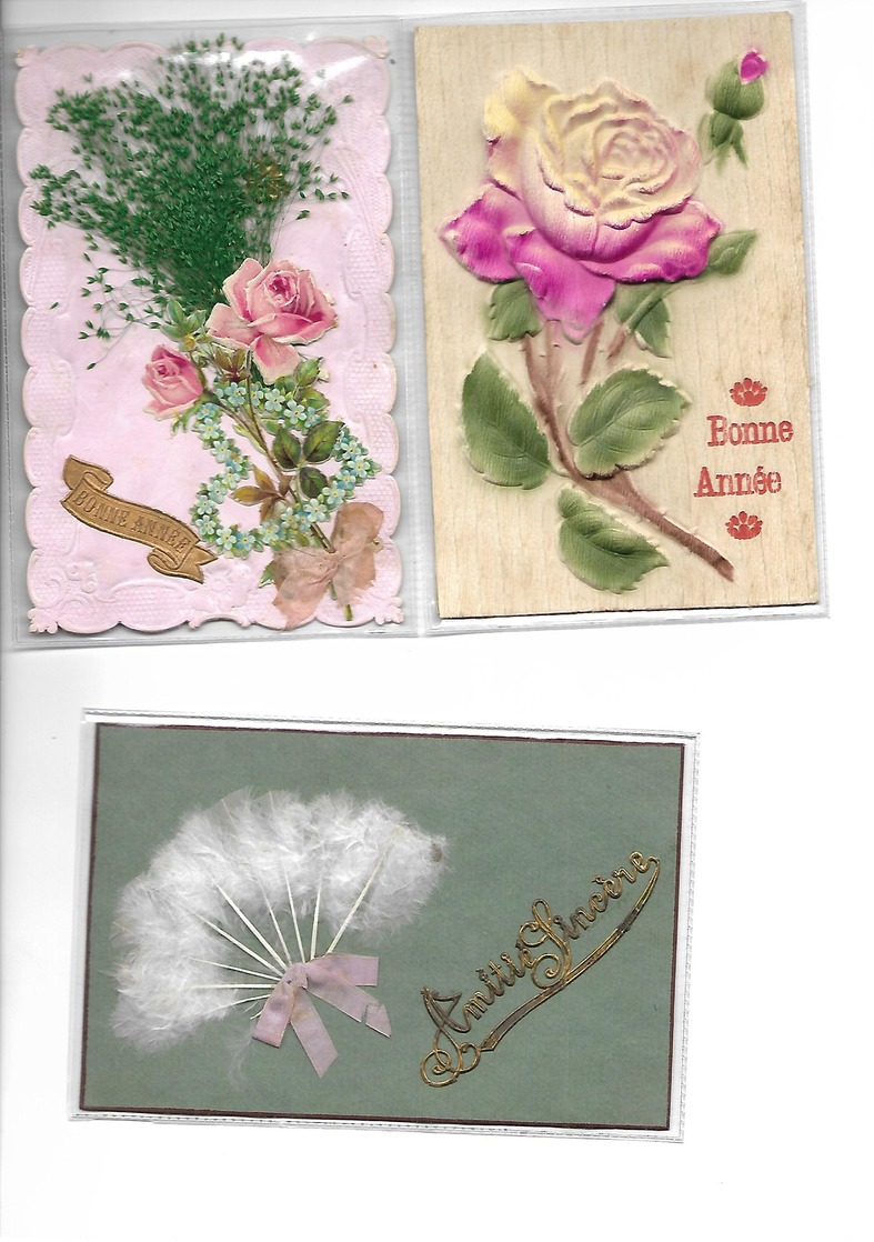 Carte Postale Fantaisie Thème Bonne Année 30pieces Toutes Travaillées Fleurs Tissu.... Protégées Sous Pochettes - Nouvel An