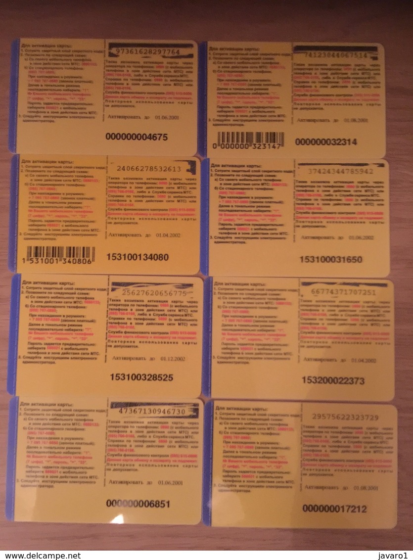 RUSSIA  : 8 Different Mobile Cards      (lot 42) - Russia