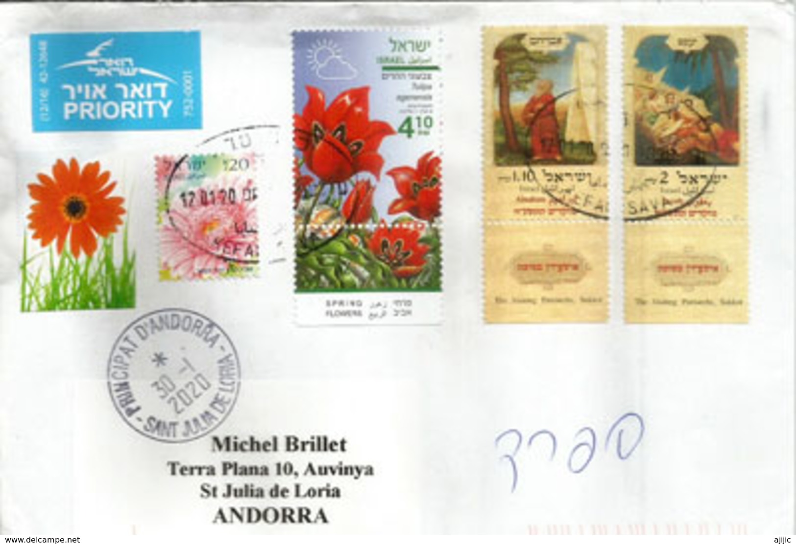 Spring Flowers Israel, Letter Sent To Andorra, With Arrival Postmark 2020 - Lettres & Documents