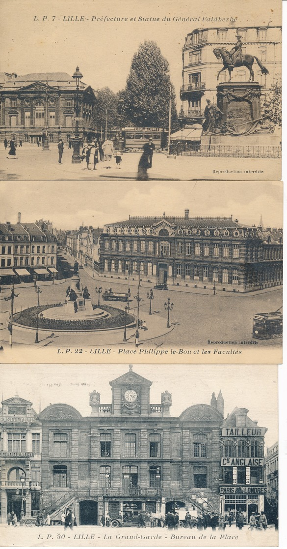 Lille Lot De 3 Lp Prefecture,Place Ph Lebon Et Grand Garde TBE - Lille