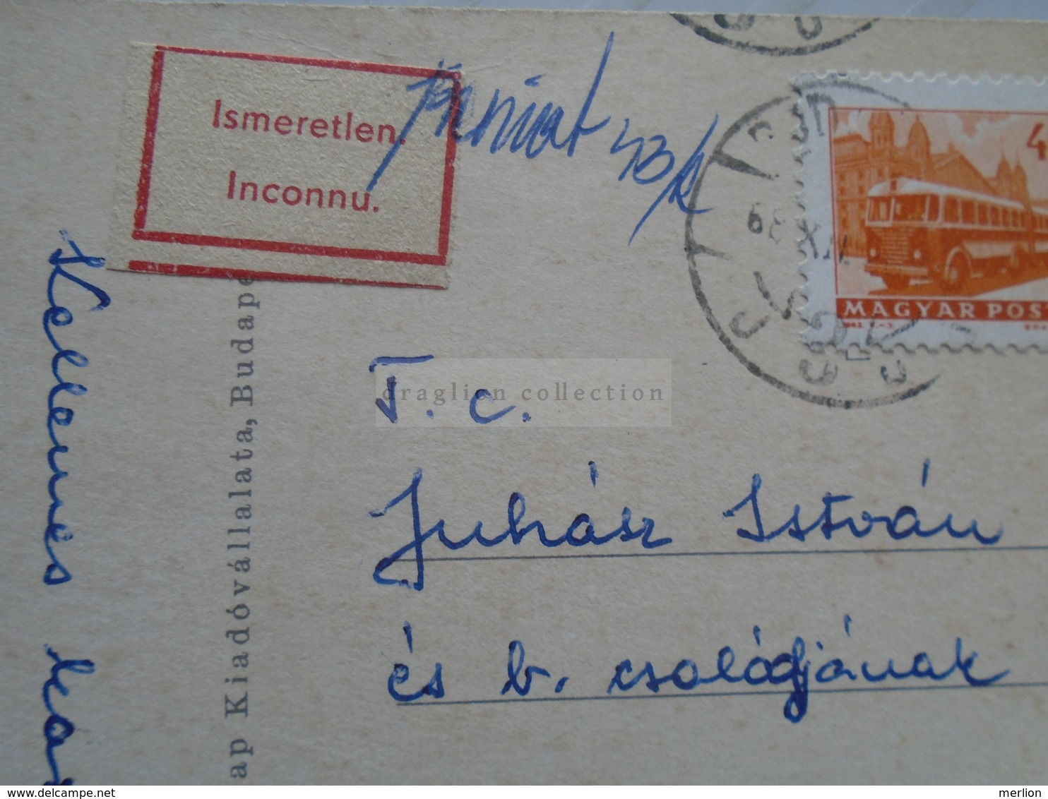 D170687 Hungary - Undelivered Postcard  Ismeretlen Inconnu 1968 - Autres & Non Classés