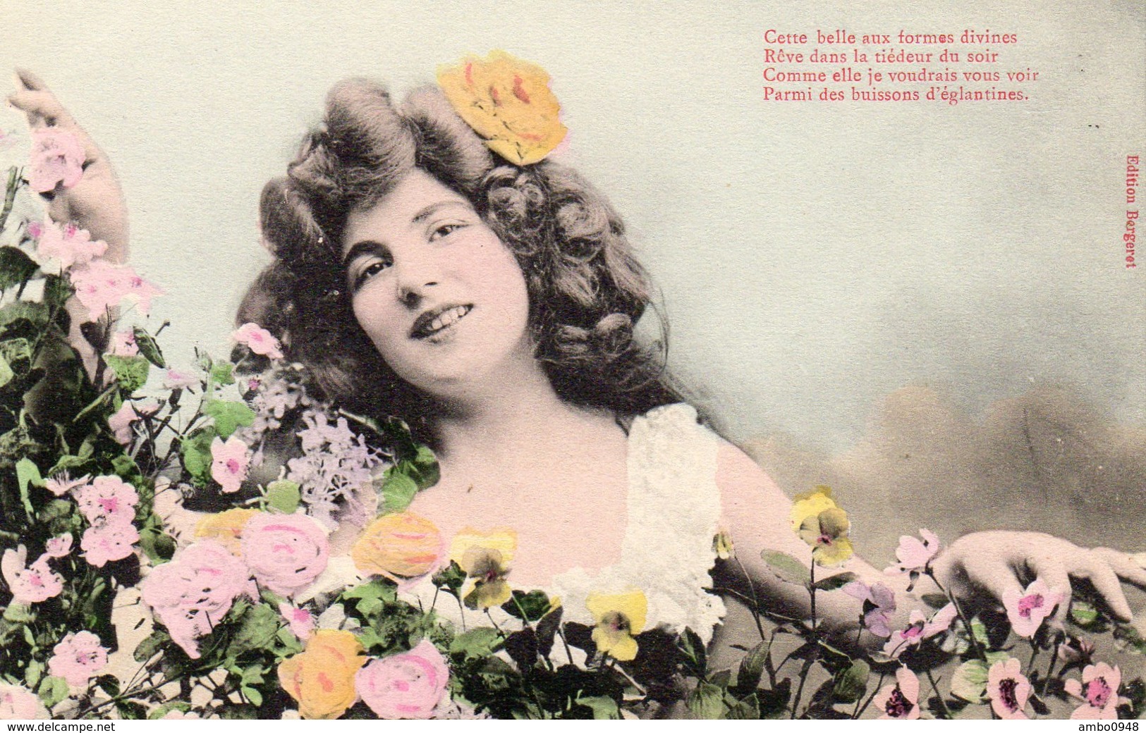 Jolie Femme Fleurs "cette Belle Aux Formes Divines Rêve......." Carte Rare  éditeur Bergeret état Voir Scan - Femmes