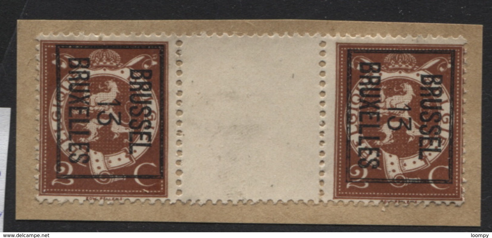 PREOS Typo - BRUSSEL 1913 BRUXELLES Interpanneaux (position B). Cat 41 Cote 100x2 - Typografisch 1912-14 (Cijfer-leeuw)