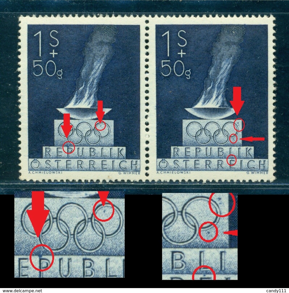 1948 London Olympics,Austria,854,MNH,Error/4:Dot Over"P"/other Extra Sports - Summer 1948: London