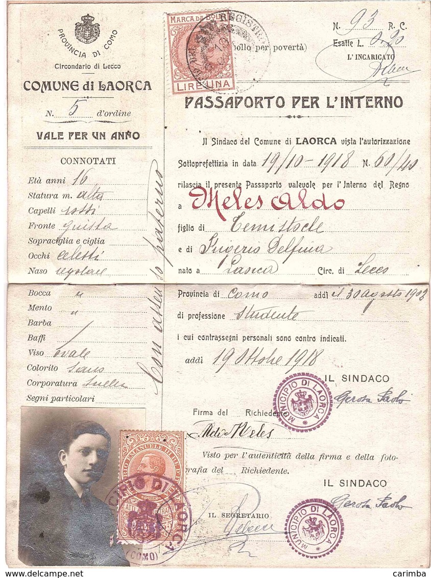 PASSAPORTO PER L'INTERNO COMUNE DI LAORCA - Documents Historiques