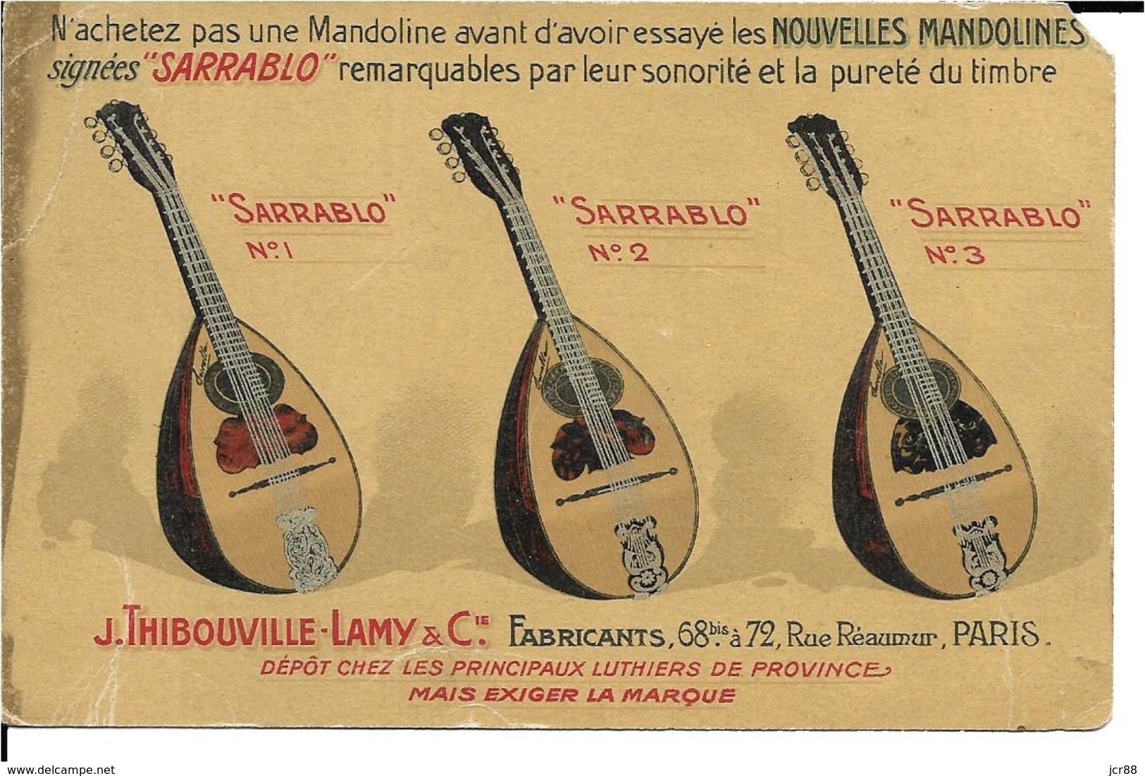 75 - Paris - J.Thibouville - Lamy - Mandoline Sarrablo - Altri & Non Classificati