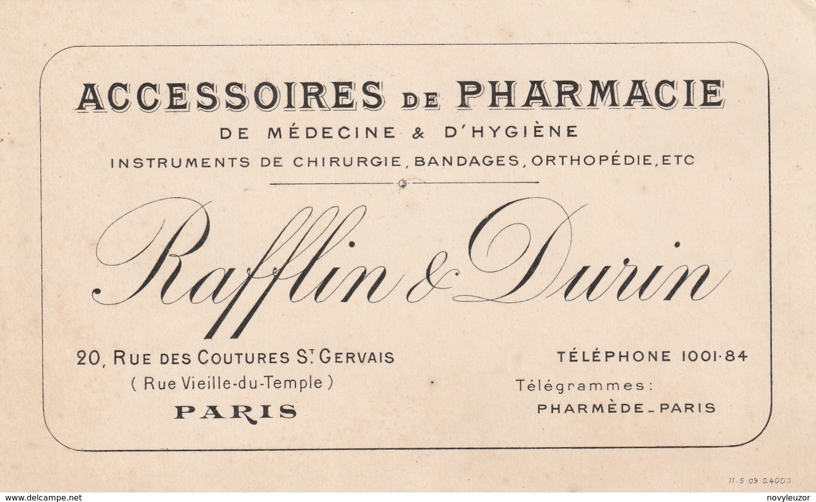 75 PARIS Accessoires De PHARMACIE   RAFFLIN & DURIN  . - Cartes De Visite