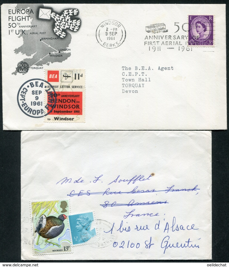 16693 GRANDE- BRETAGNE N°267, 605, 924° Flamme 50è. Anniversaire  De La Poste Aérienne Du 9.9.1961  TB - Covers & Documents