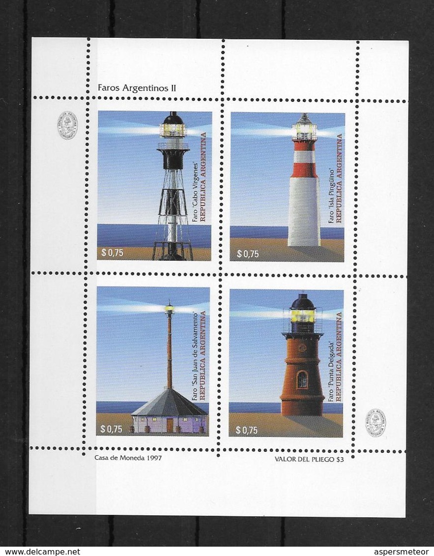 FAROS ARGENTINOS II. ARGENTINA 1997 HOJA BLOC BLOCK JALIL GOTTIG N° 112 MNH. PHAR PHARES FARO LIGHTHOUSE -LILHU - Blocs-feuillets