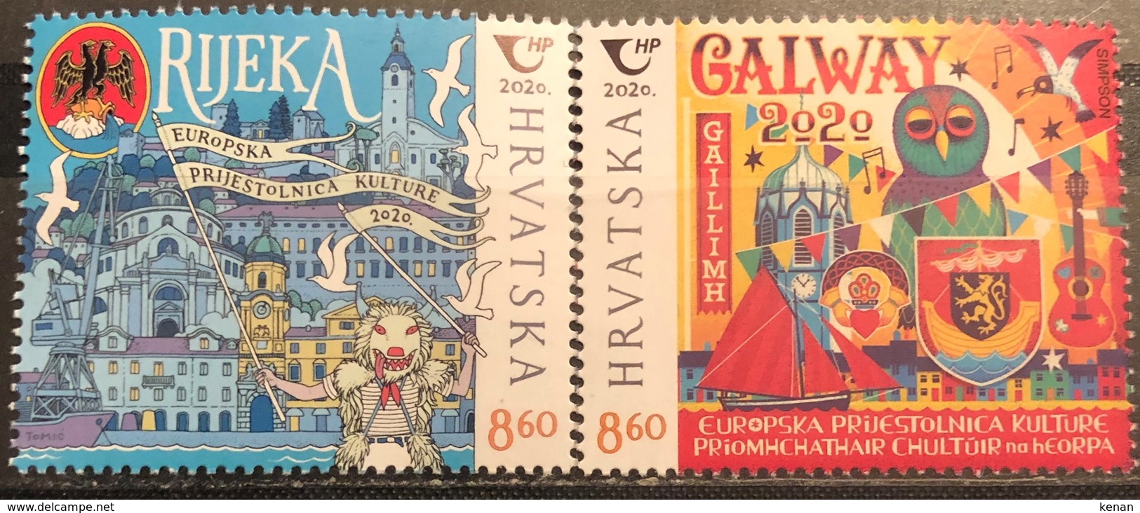 Croatia, 2020, Joint Issues Croatia Ireland, Town Rijeka- Galway (MNH) - Croacia