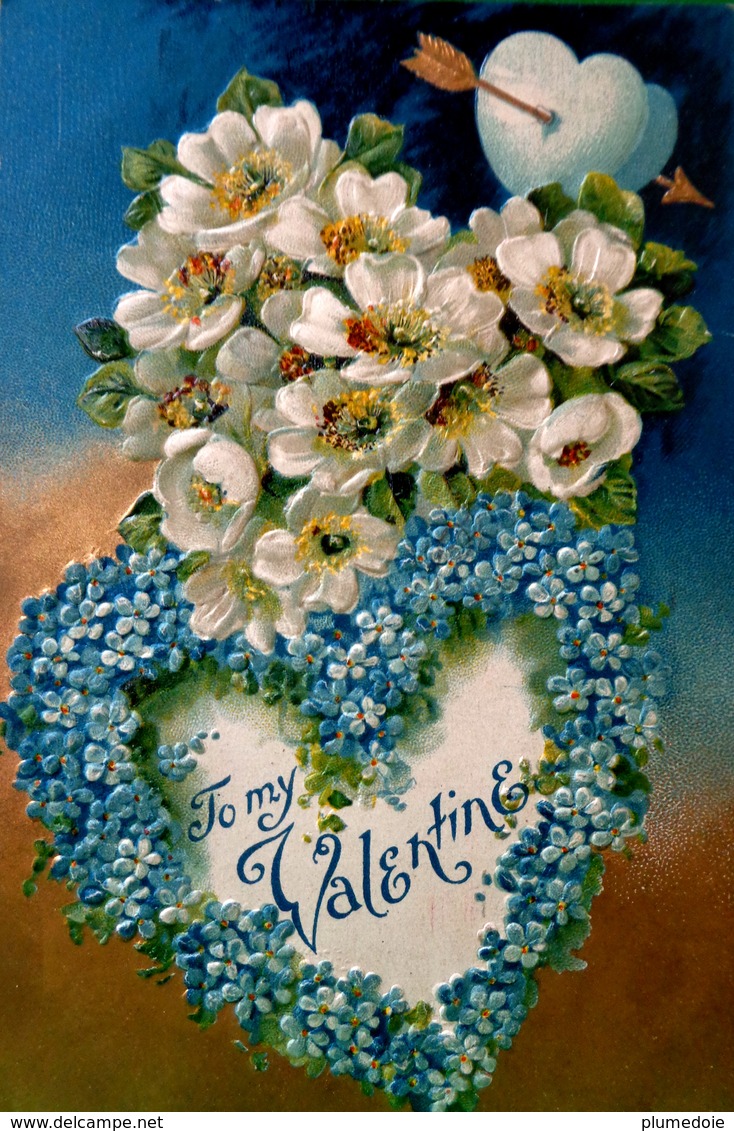 CPA  Gaufree SAINT VALENTIN COEUR Myosotis , EGLANTINE , 1909 Fond Doré, TO MY  VALENTINE  EMBOSSED OLD PC - Valentinstag