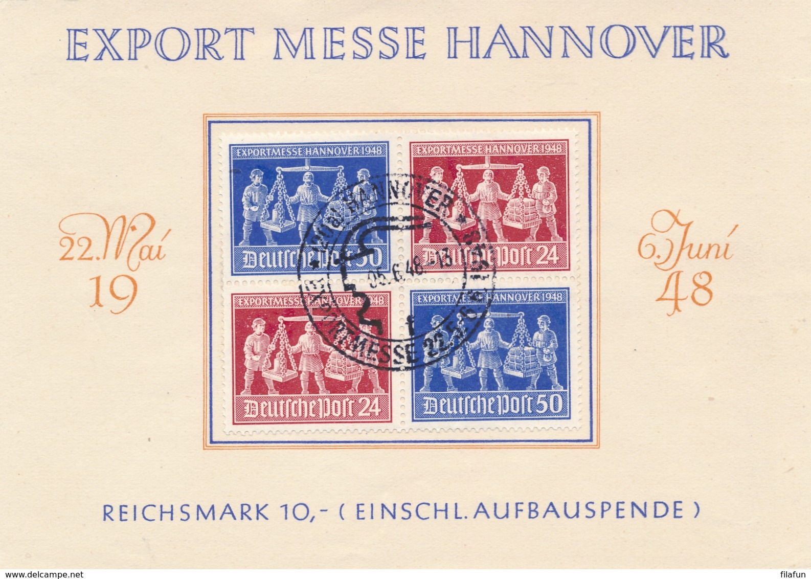 Deutsche Post - 1948 - 4-Block Export Messe Hannover On Special Leaflet - Andere & Zonder Classificatie