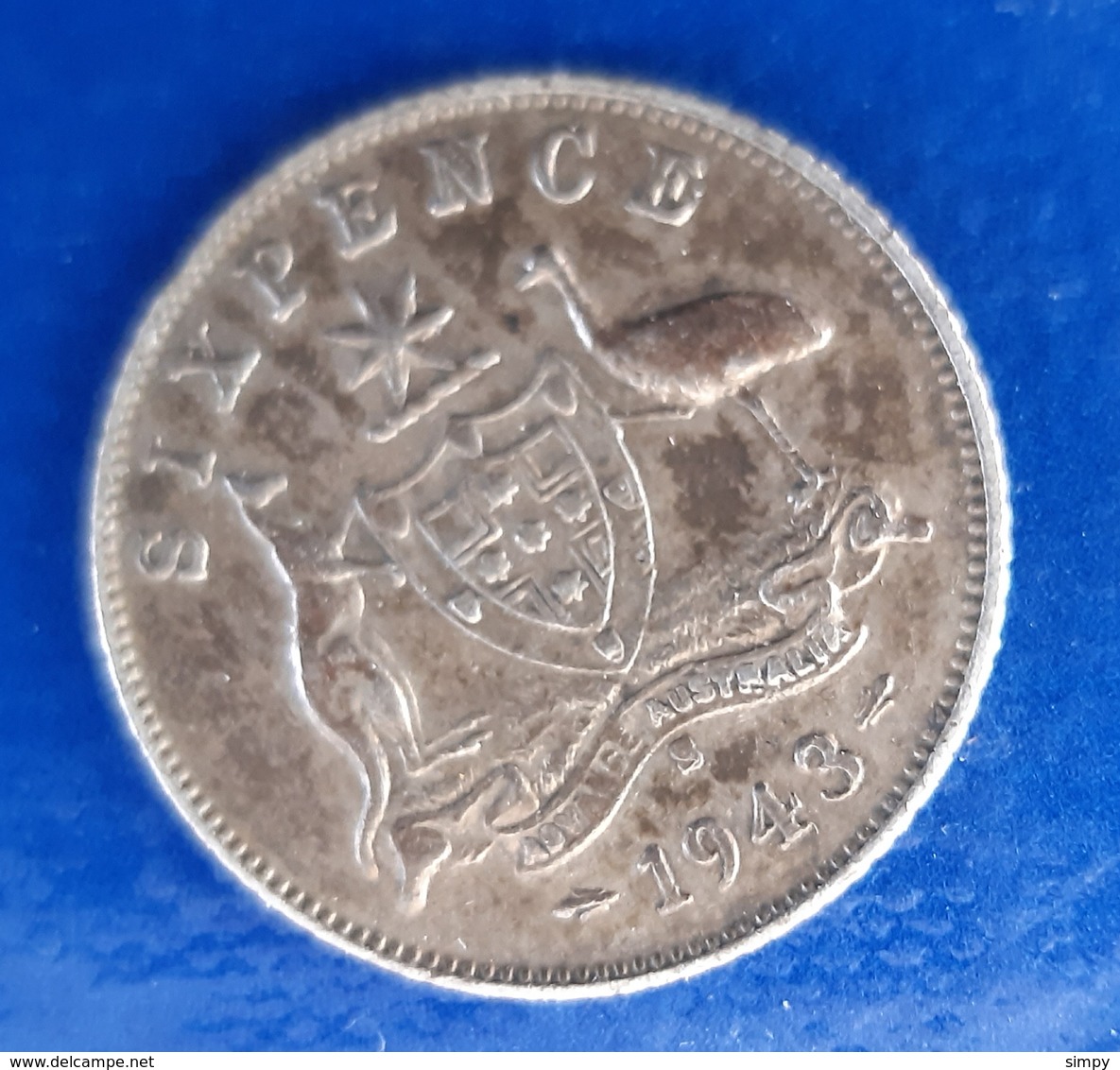 AUSTRALIA  6 Pence 1943 S Silver Coin - 50 Cents