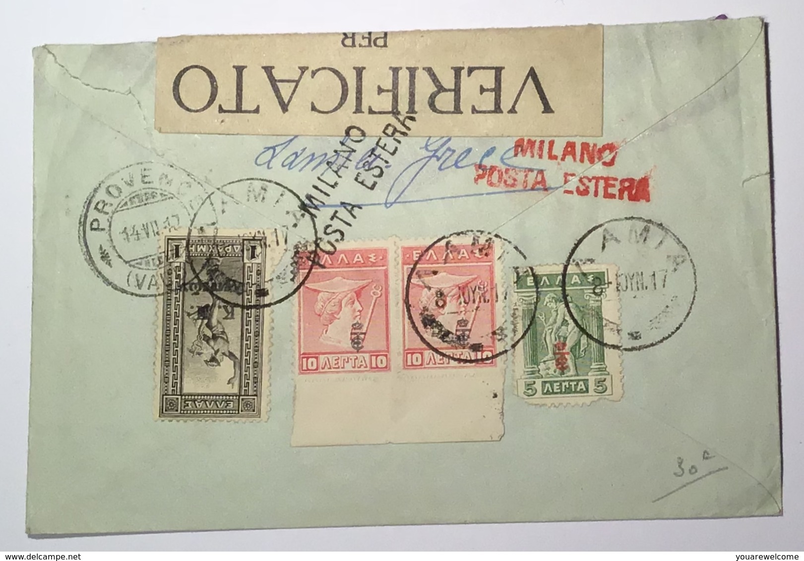 LAMIA 1917 Charity Social Welfare Issue Etc Censored CENSURA Cover>Provence Schweiz (VD) Via Italia(Greece Grèce Lettre - Lettres & Documents