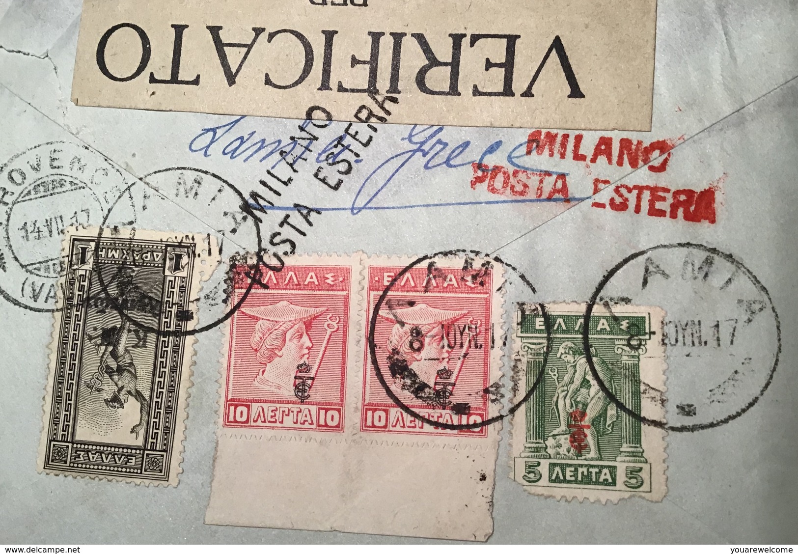 LAMIA 1917 Charity Social Welfare Issue Etc Censored CENSURA Cover>Provence Schweiz (VD) Via Italia(Greece Grèce Lettre - Lettres & Documents