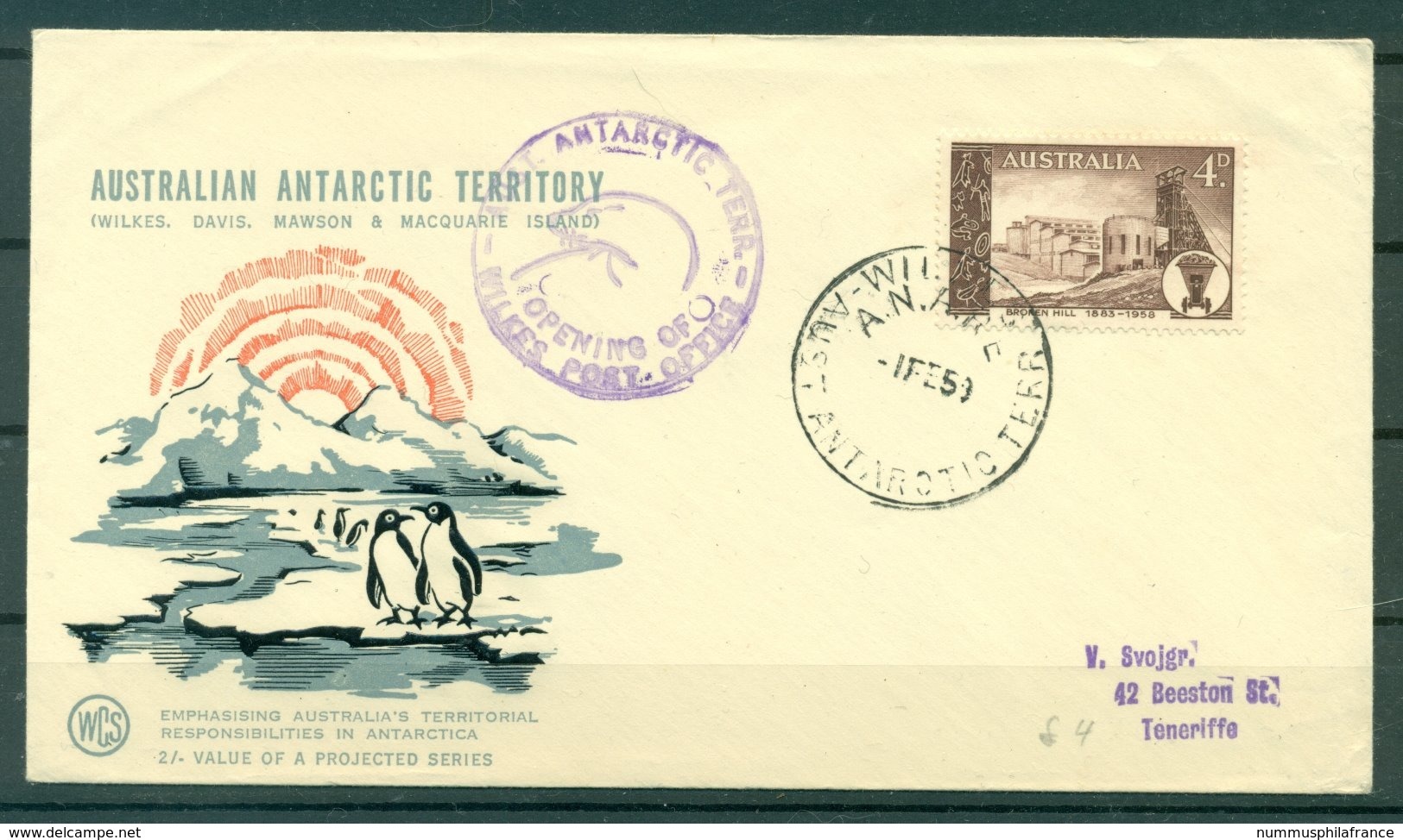 Territoire Antarctique Australien 1959 - Y. & T. N. 246 - Ouverture Du Bureau De Poste De Wilkes - Lettres & Documents