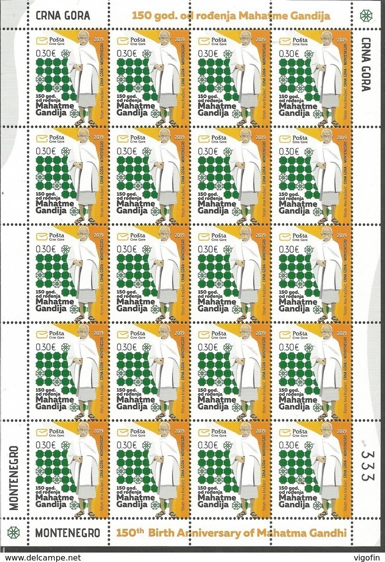 CG 2019-150°A Of Birth Mahatma Gandhi, CRNA GORA Montenegro, MS, MNH - Mahatma Gandhi