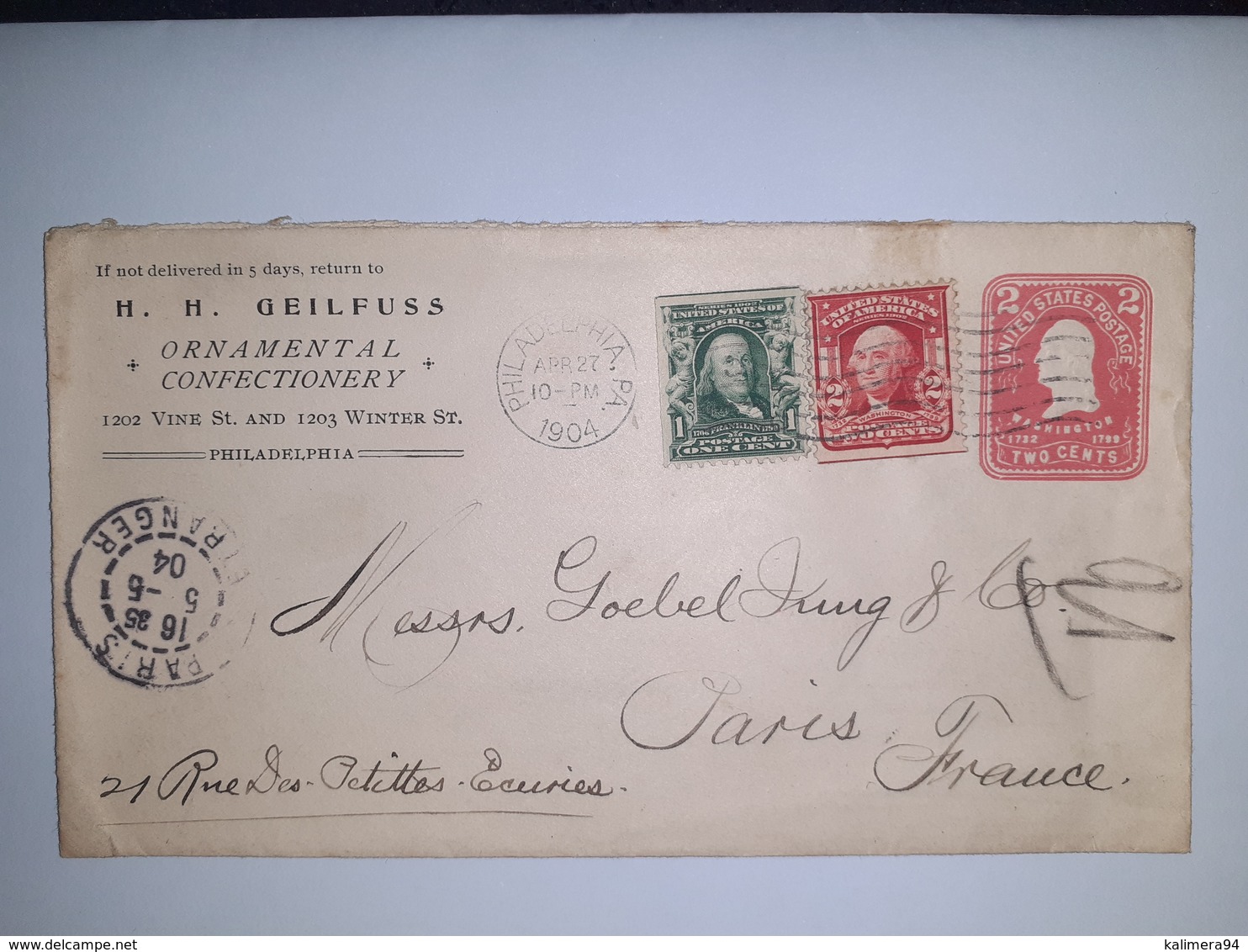 USA  /  Entier  Postal  2 Cents Rose  /  Cachet  H.H. GEILFUSS à PHILADELPHIA  ( 1904 ) - 1901-20