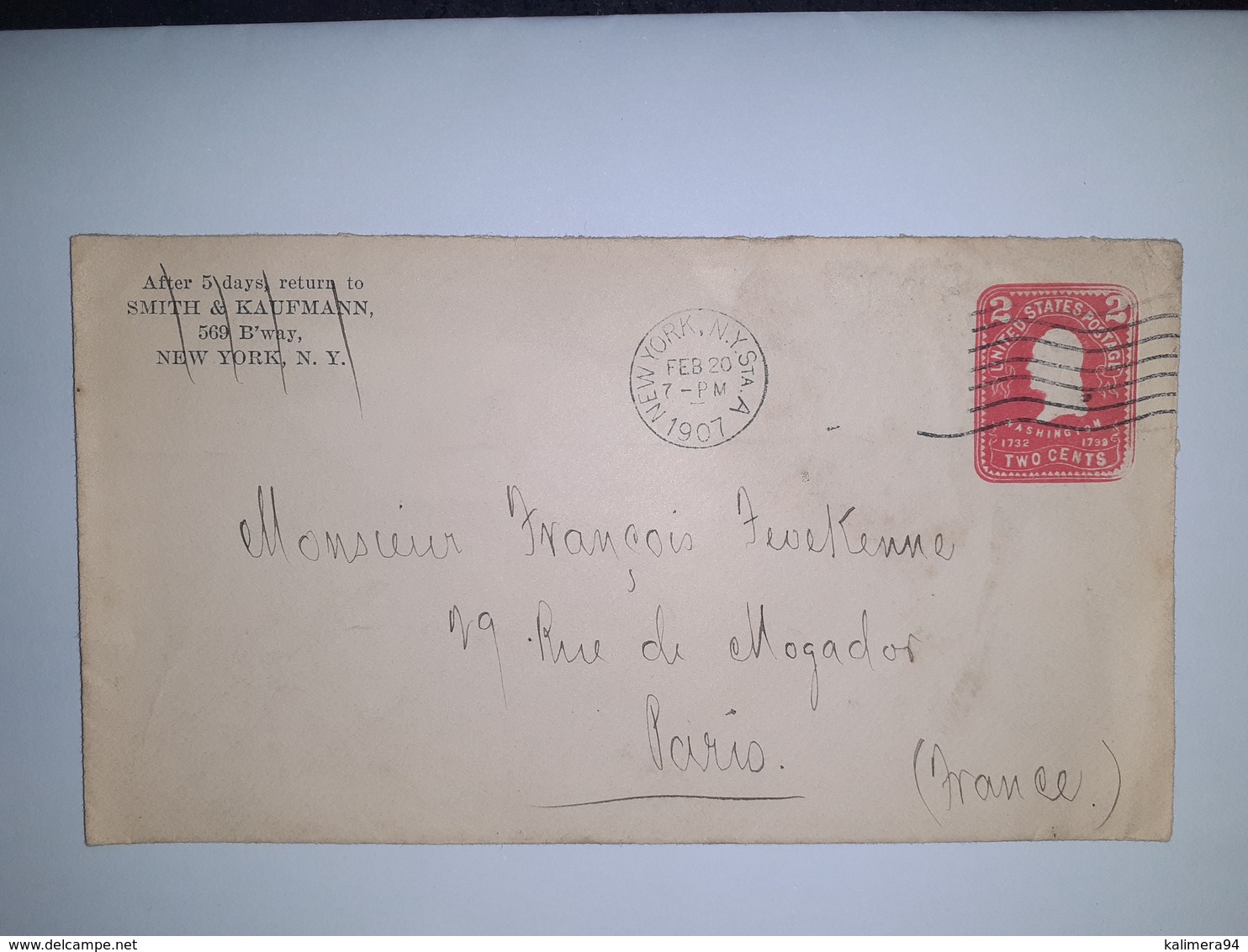 USA  /  Entier  Postal  2 Cents Rose  /  Cachet  SMITH & KAUFMANN à NEW YORK ( 1907 ) - 1901-20