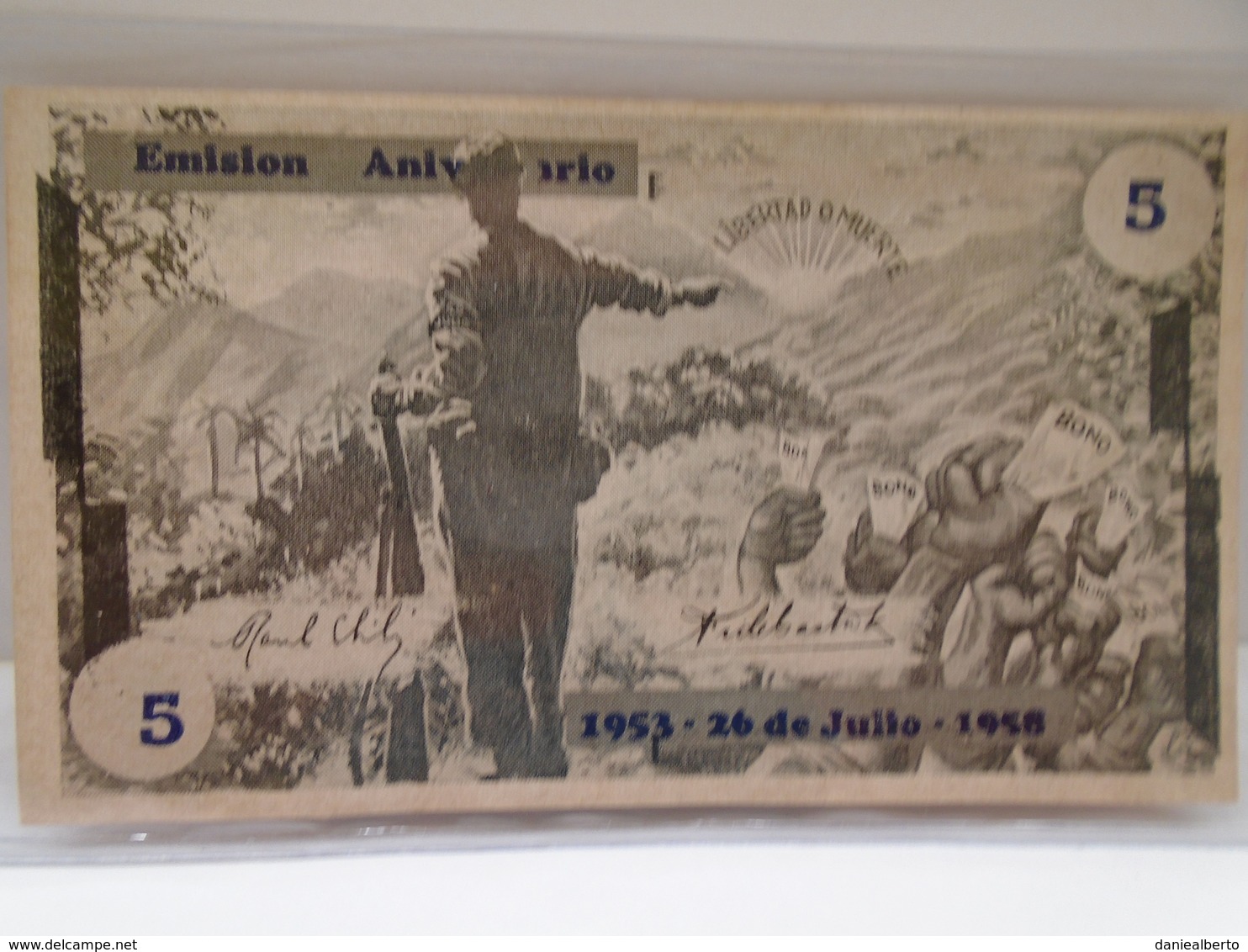 Cuba, 5 Pesos Bonos 1958,Emition Aniversary, Patria Y Libertad, Rare, Scarce, Crisp, UNC, - Cuba