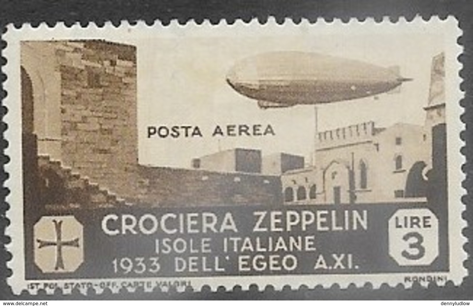 Italy Aegean Islands  1933  Sc#C20  3Lire  Zeppelin Air MH   2016 Scott Value $95 - Aegean