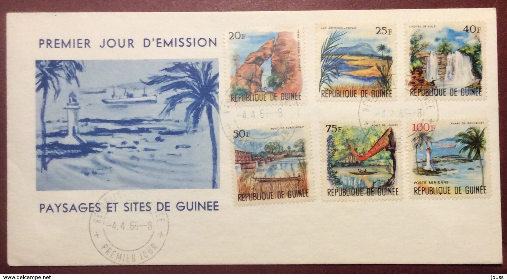 AFGU5-1 Guinée Paysages Et Sites FDC Premier Jour 4/4/1966 Lettre 6 Timbres - Guinée (1958-...)