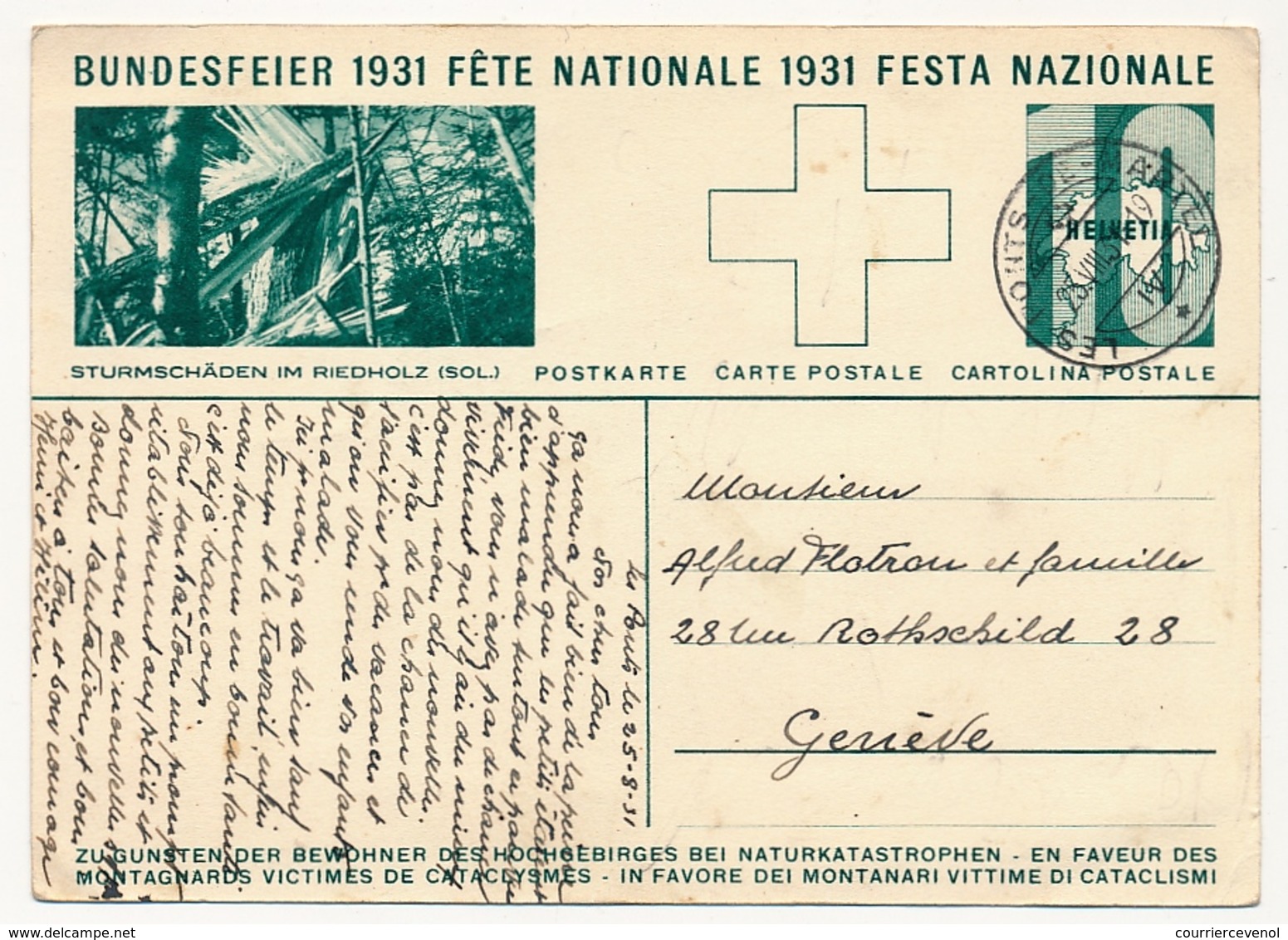 SUISSE - Carte Postale (Entier) - Fête Nationale 1931 - En Faveur Des Montagnards... - Interi Postali