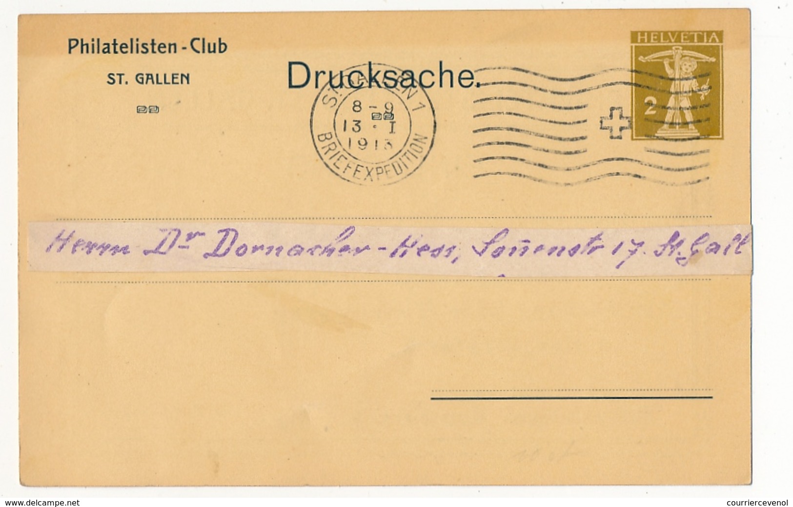 SUISSE - Carte Postale (Entier) - Philatelisten-Club St Gallen - Drucksache - 1913 - Interi Postali