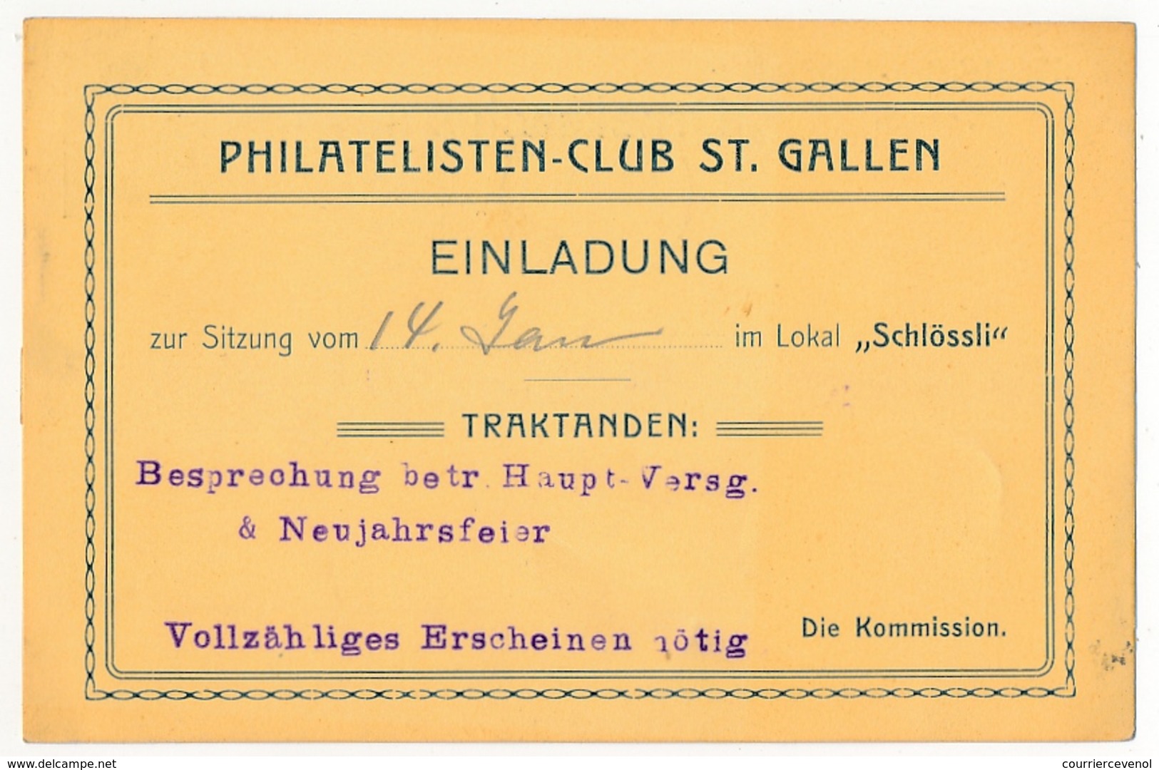 SUISSE - Carte Postale (Entier) - Philatelisten-Club St Gallen - Drucksache - 1913 - Interi Postali