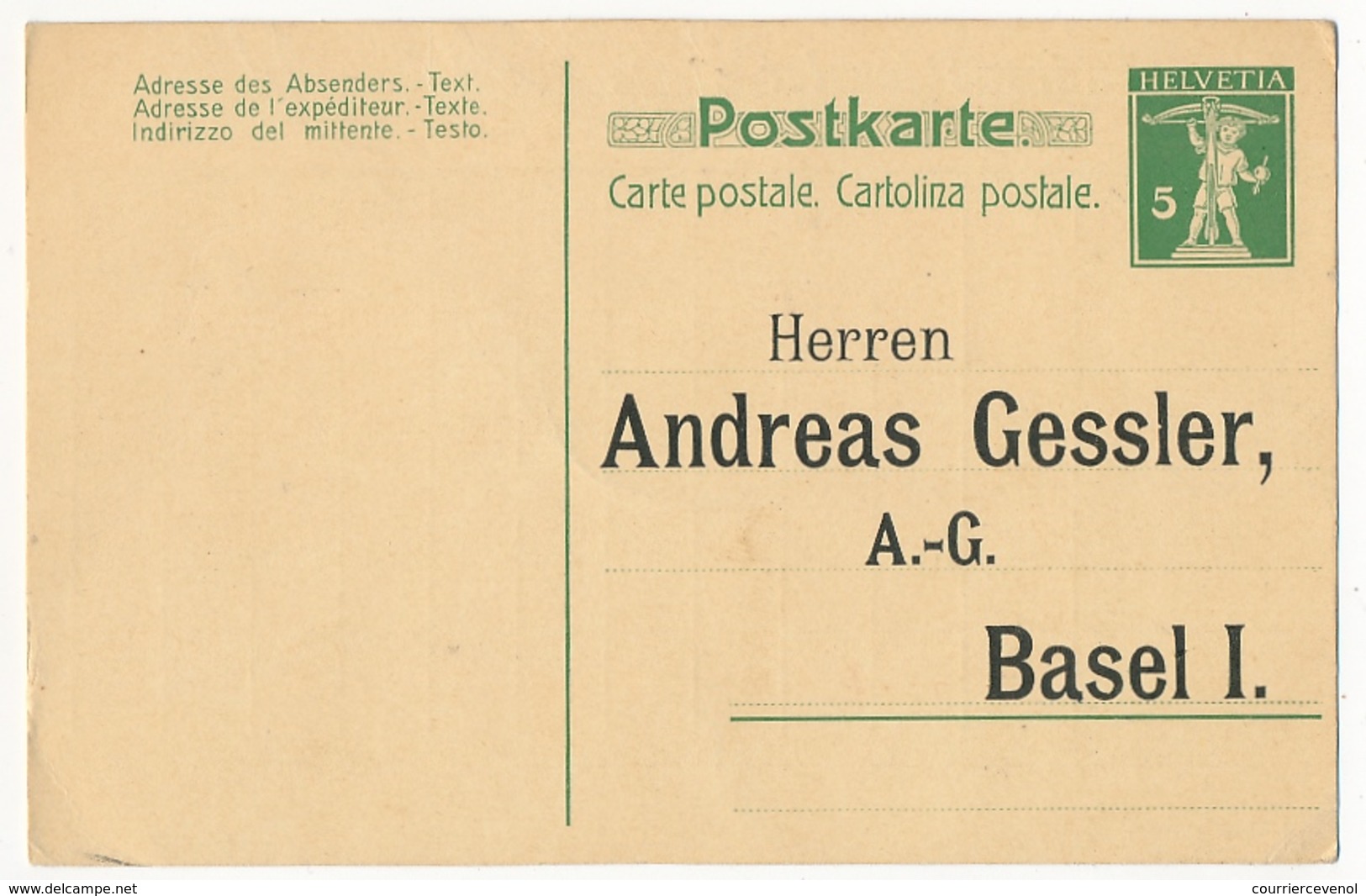 SUISSE - Carte Postale (Entier) - Repiquage Andréas Gessler, Bâle Sur CP 5c - Entiers Postaux