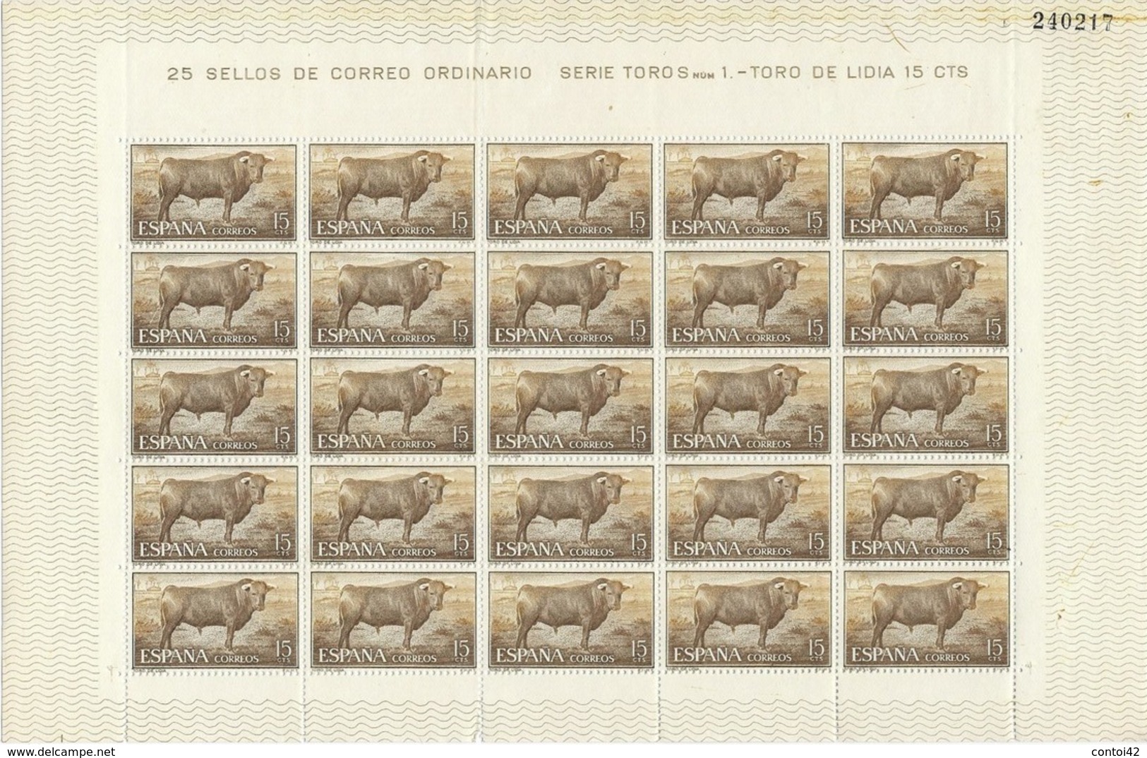 TOROS DE LIDIA TAUREAUX FEUILLE 25 TIMBRES POSTES SELLOS ESPANA ESPAGNE CORRIDA TAUROMACHIE 15cts - Variétés & Curiosités