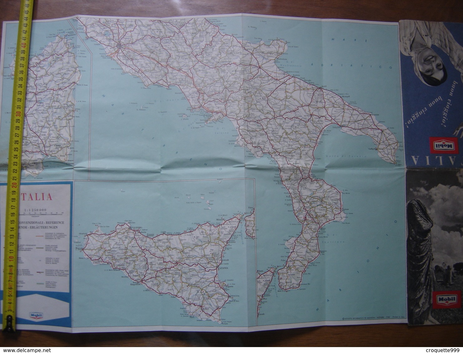 Carte Routiere Des Annees 50/60 De L'ITALIE Par MOBIL Station Service ESSENCE - Cartes Routières