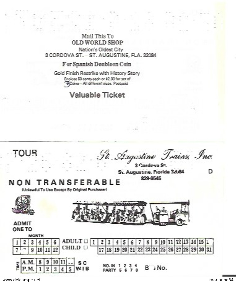 Tickets De Transports -Etats Unis- St Augustine (Floride) Trains - Welt